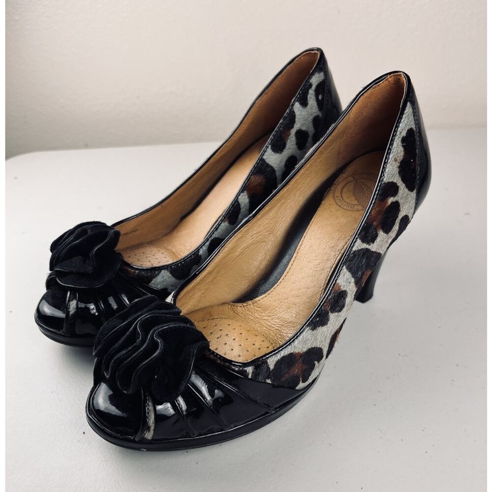 Nurture by Lamaze Leopard Print Heels Woman’s Size 6.5 Black Patent Leather Pump